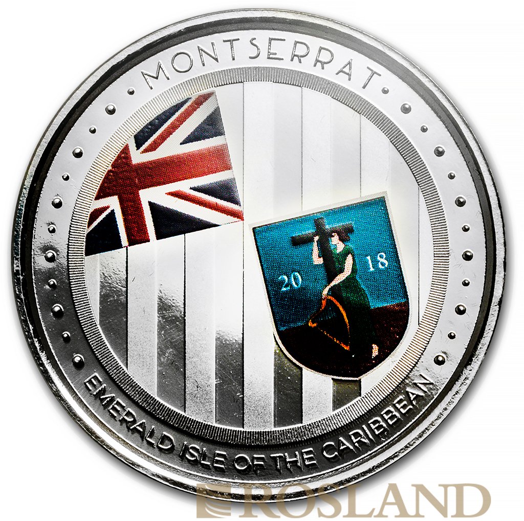 1 Unze Silbermünze EC8 Montserrat Emerald Isle of the Caribbean 2018 PP (Koloriert, Box, Zertifikat)