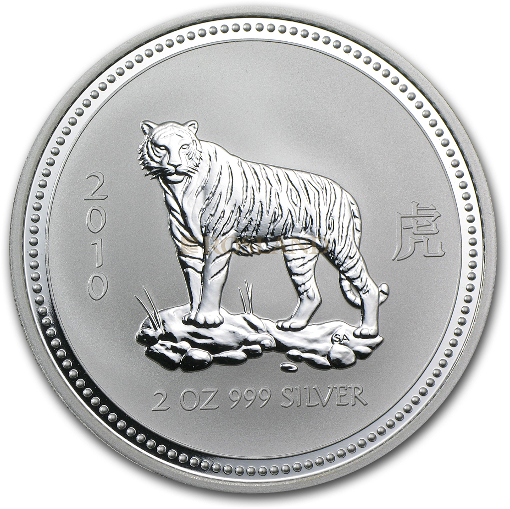 2 Unzen Silbermünze  Lunar 1 Tiger 2010