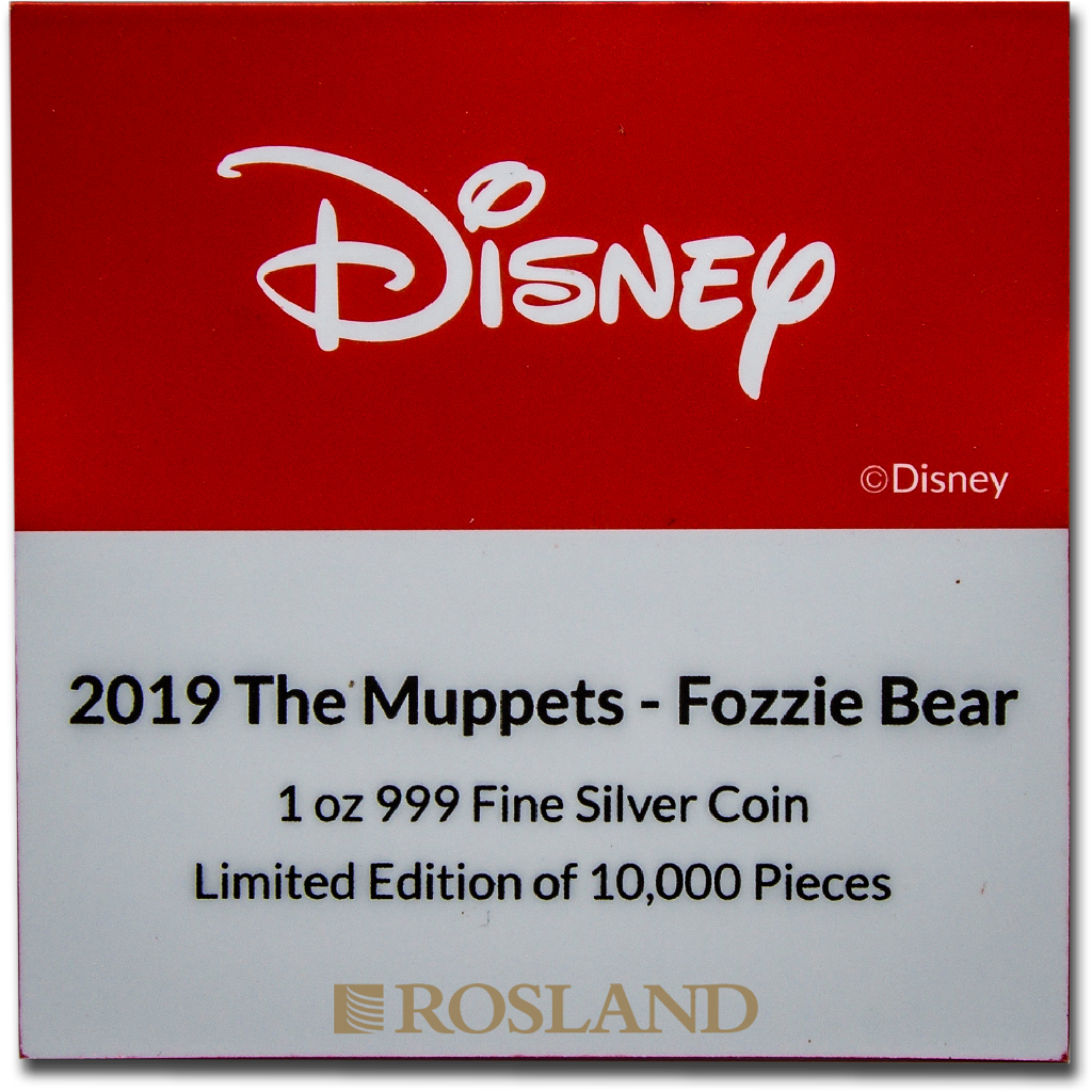 1 Unze Silbermünze Disney® Muppets Fozzi Bär 2019 PP (Koloriert, Box, Zertifikat)