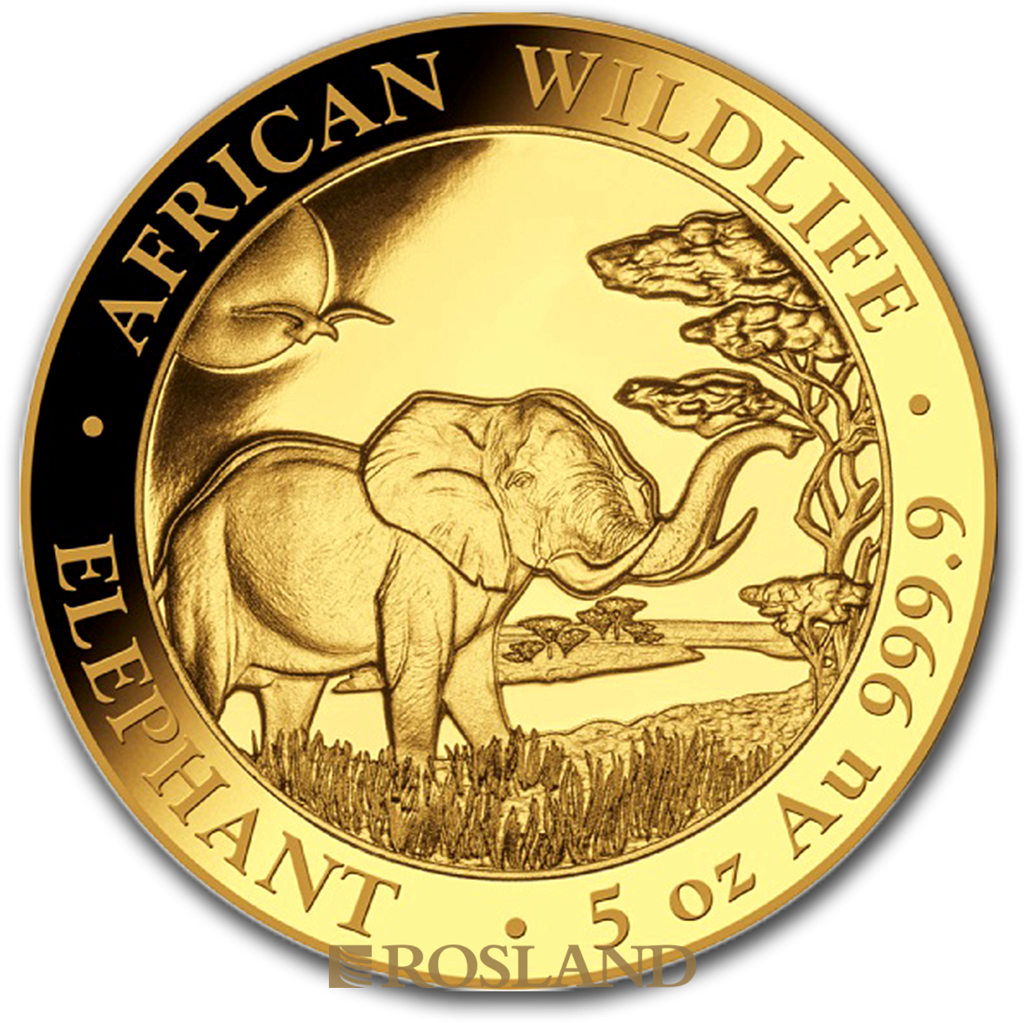 5 Unzen Goldmünze Somalia Elefant 2019 PP (Box, Zertifikat)