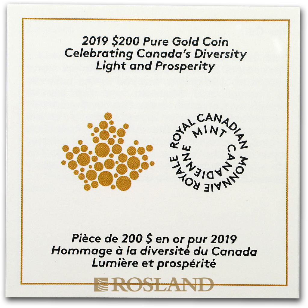 1 Unze Goldmünze Canada Light & Prosperity Edelstein 2019 (5x9, Box, Zertifikat)
