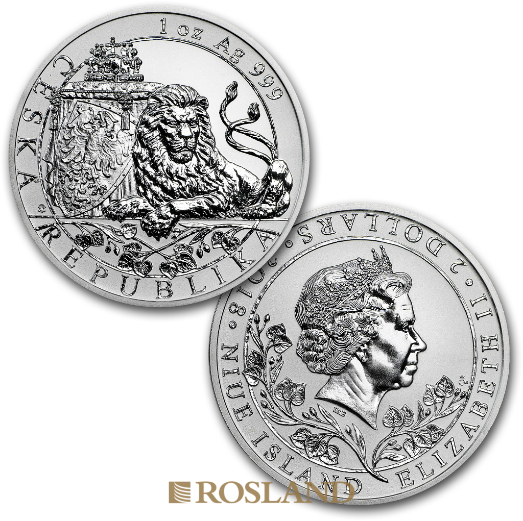 2 Unzen 2 Silbermünzen Set Tschechischer Löwe 2018 PP