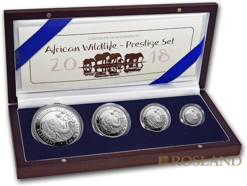 3,75 Unzen 4 Silbermünzen Somalia Elefant 2018 PP (Box, Zertifikat)