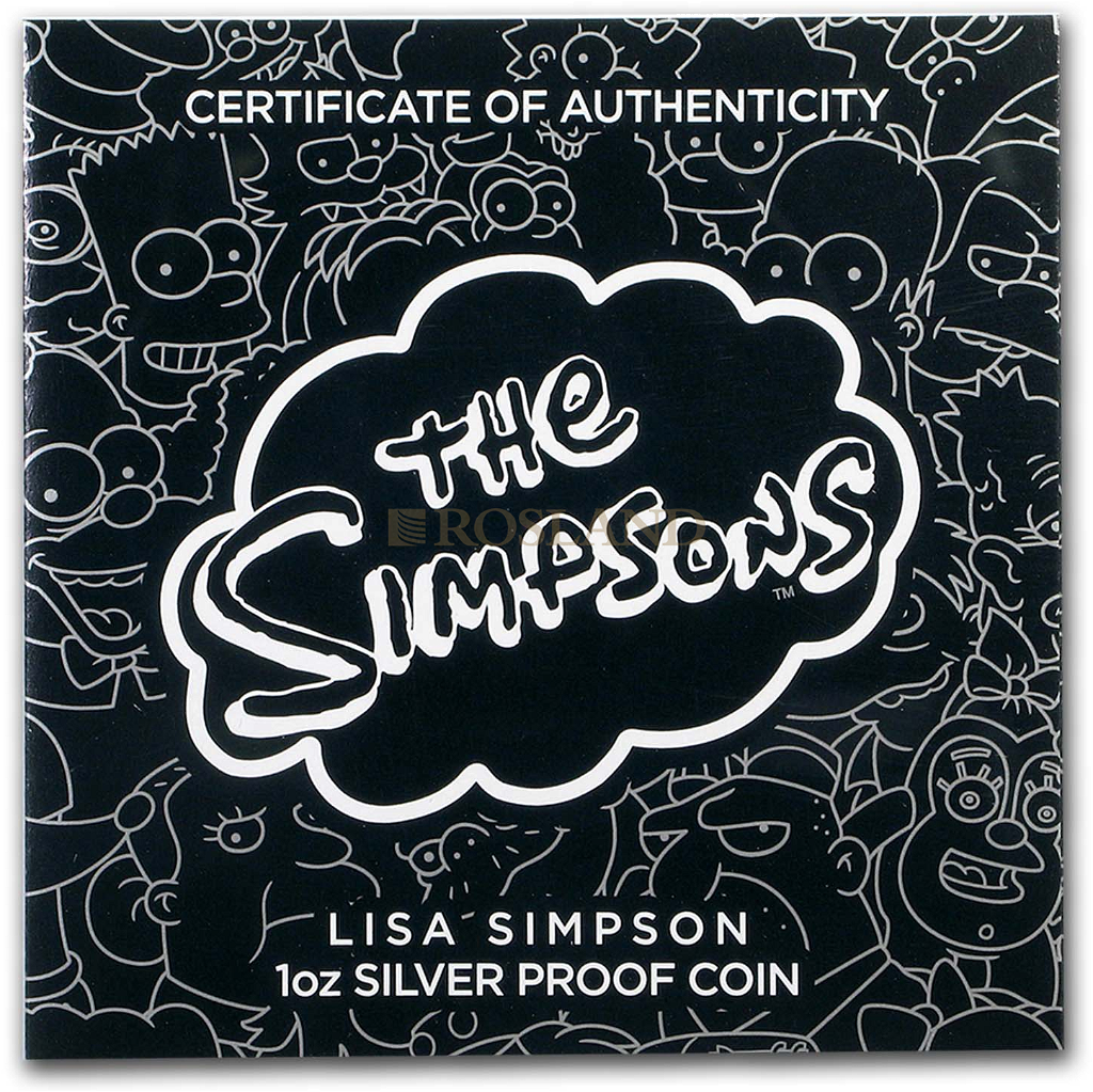 1 Unze Silbermünze Tuvalu Simpsons Lisa 2019 PP (Koloriert, Box, Zertifikat)