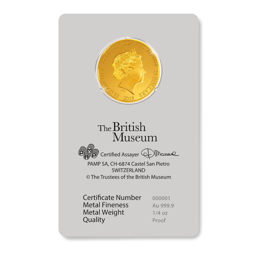 3x1/4 Unzen - 3 Goldmünzen Set PAMP Britisches Museum  Helme 2020 PP (Box, Zertifikat)