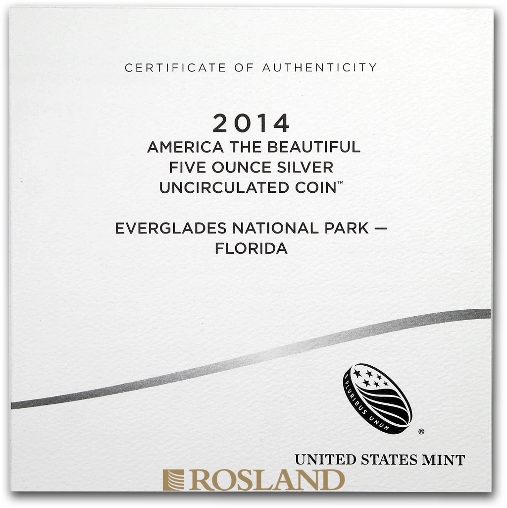 5 Unzen Silbermünze ATB Everglades National Park 2014 P (Box, Zertifikat)