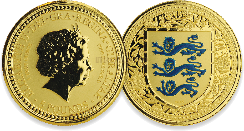 1 Unze Goldmünze Great Britain The Royal Arms Blau 2018 Reverse Proof (Koloriert, Box)