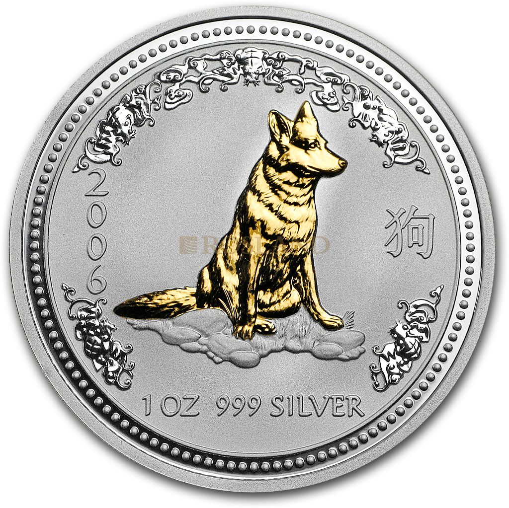 1 Unze Silbermünze Lunar 1 Hund 2006 (Vergoldet)