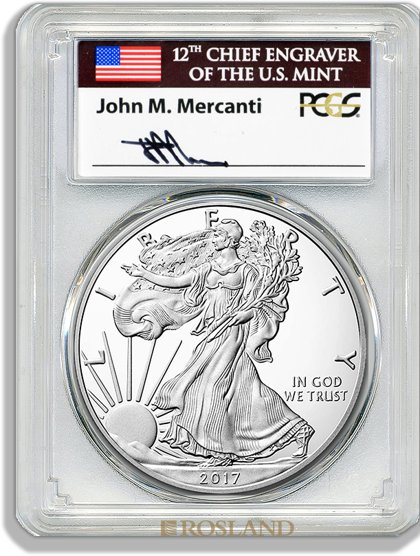 1 Unze Silbermünze American Eagle 2017 (W) John Mercanti PP PCGS PR-70 (FD, DCAM)
