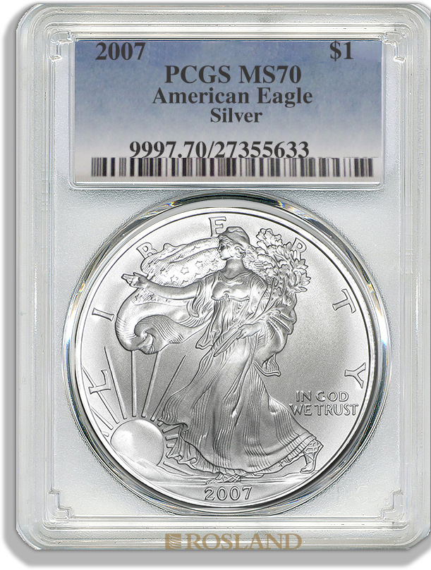 1 Unze Silbermünze American Eagle 2007 PCGS MS-70