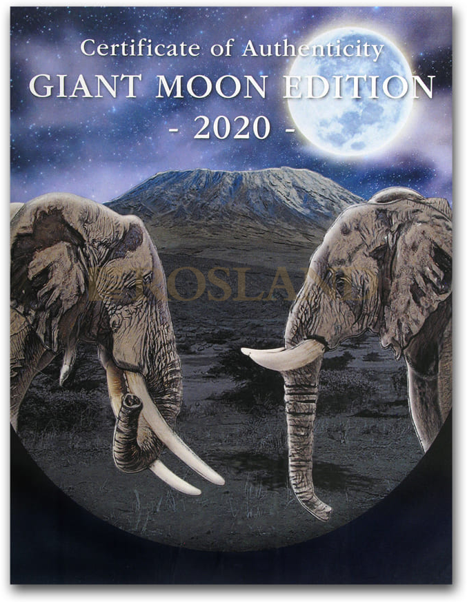 1 Kilogramm Silbermünze Somalia Elefant 2020 Riesenmond PL (Koloriert, Box, Zertifikat)