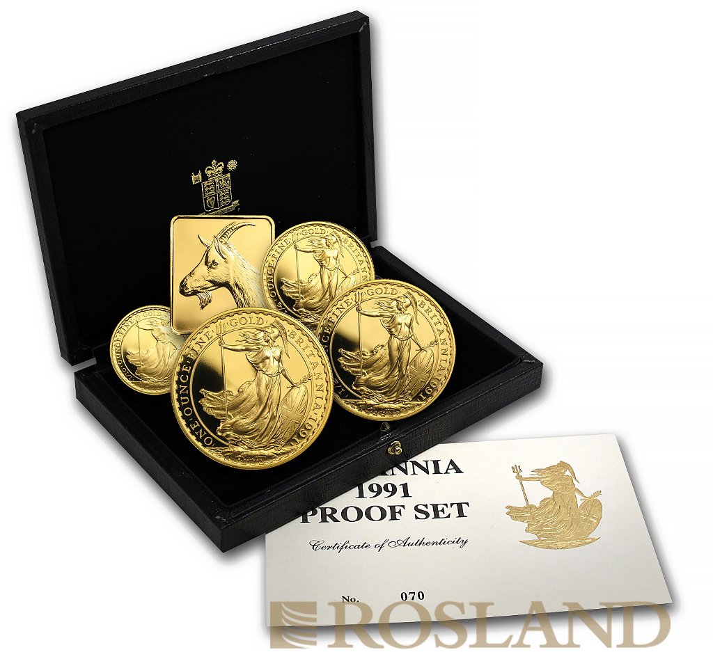 4 Goldmünzen Britannia Set 1991 PP (Box, Zertifikat)