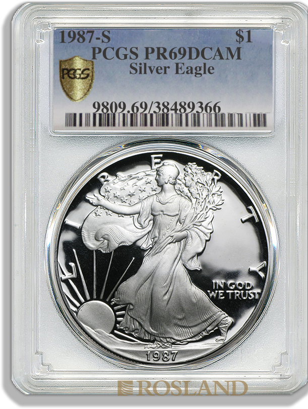 1 Unze Silbermünze American Eagle 1987 (S) PP PCGS PR-69 DCAM