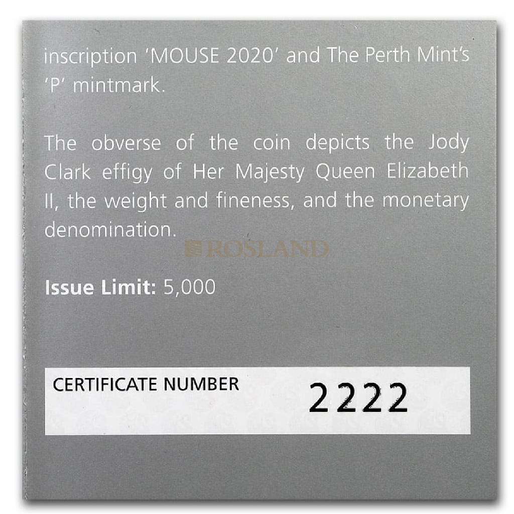 1 Unze Silbermünze Lunar 3 Maus 2020 PP (Box, Zertifikat)