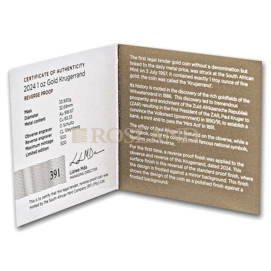 1 Unze Goldmünze Krügerrand 2024 Reverse Proof (Box, Zertifikat)