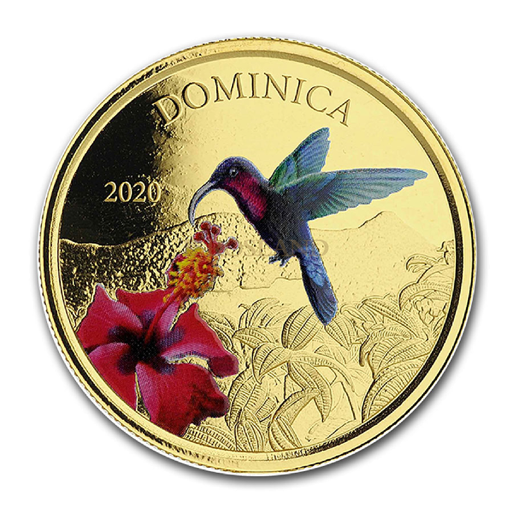 1 Unze Goldmünze EC8 Dominica Nature Isle 2020 PP (Koloriert, Box, Zertifikat)