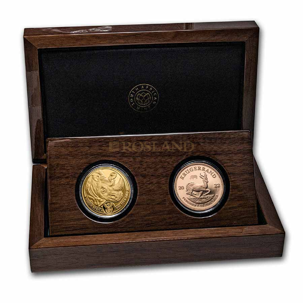2 Goldmünzen Krügerrand & Rhino Set 2022 PP (Box, Zertifikat)