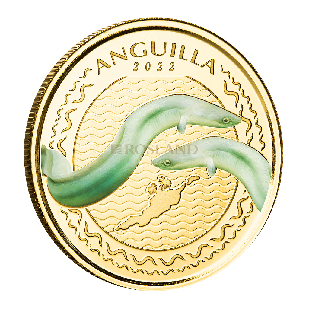 1 Unze Goldmünze EC8 Anguilla Aale 2022 PP (Koloriert, Box, Zertifikat)