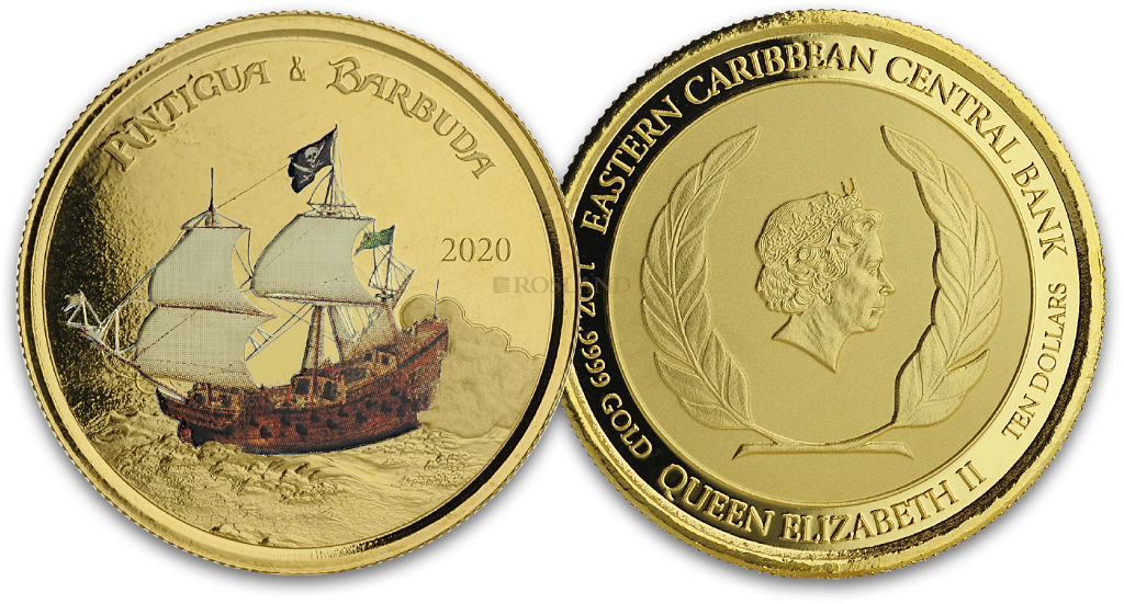 1 Unze Goldmünze EC8 Antigua & Barbuda Rum Runner 2020 PP (Koloriert, Box, Zertifikat)
