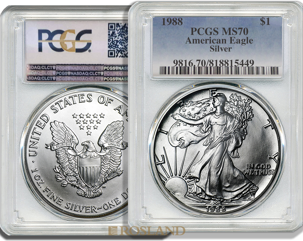 1 Unze Silbermünze American Eagle 1988 PCGS MS-70