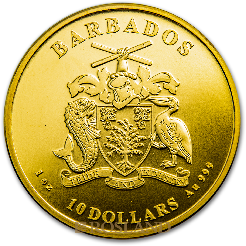 1 Unze Goldmünze Barbados Seepferd 2019 (Box, Zertifikat)