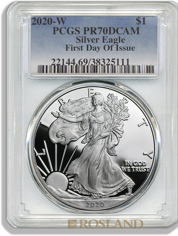 1 Unze Silbermünze American Eagle 2020 (W) PP PCGS PR-70 (FD, DCAM)