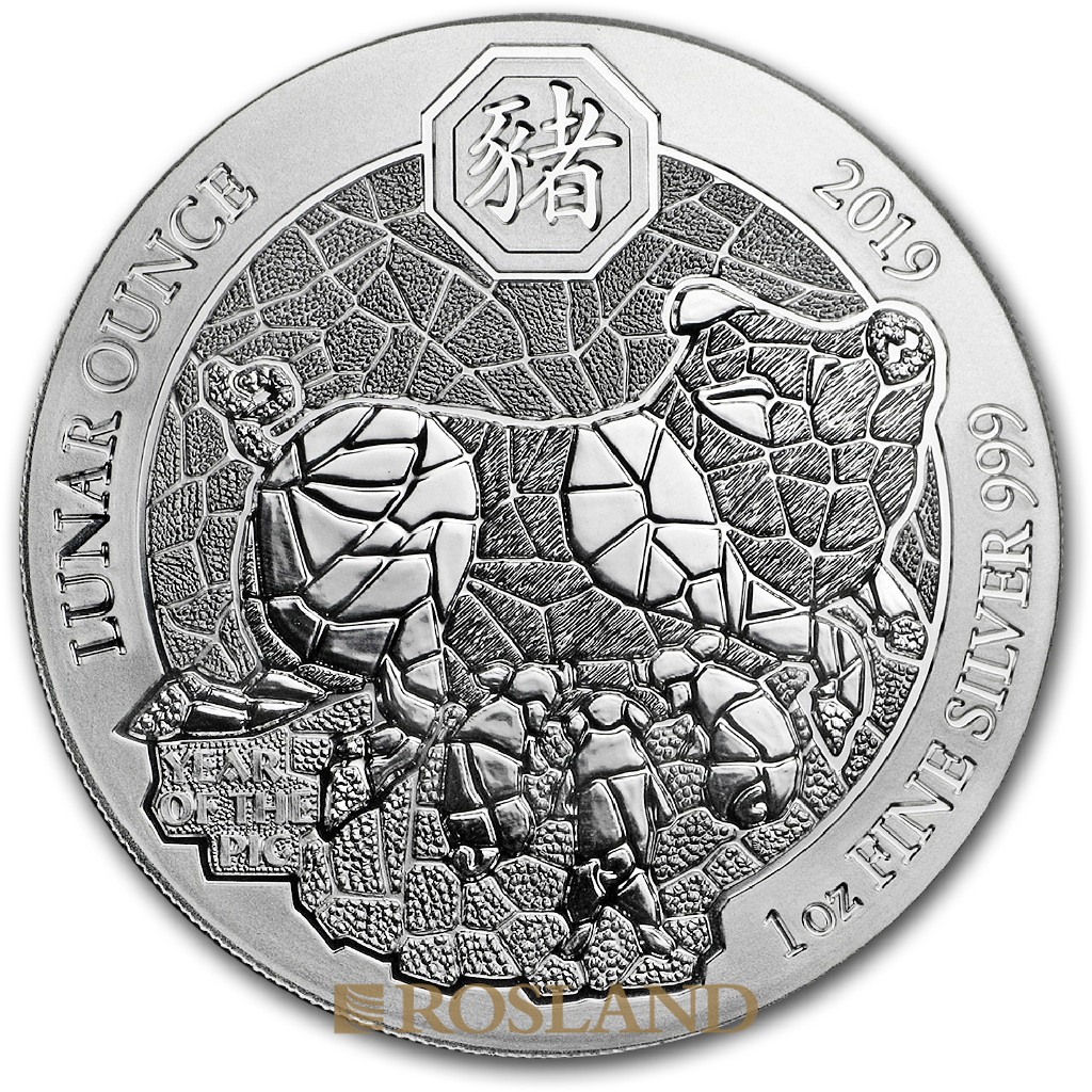 1 Unze Silbermünze Ruanda Lunar Schwein 2019