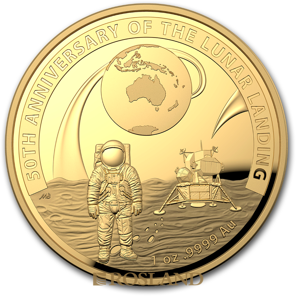 1 Unze Goldmünze RAM Apollo 11 Mondlandung 2019 PP (HR, Box, Zertifikat)