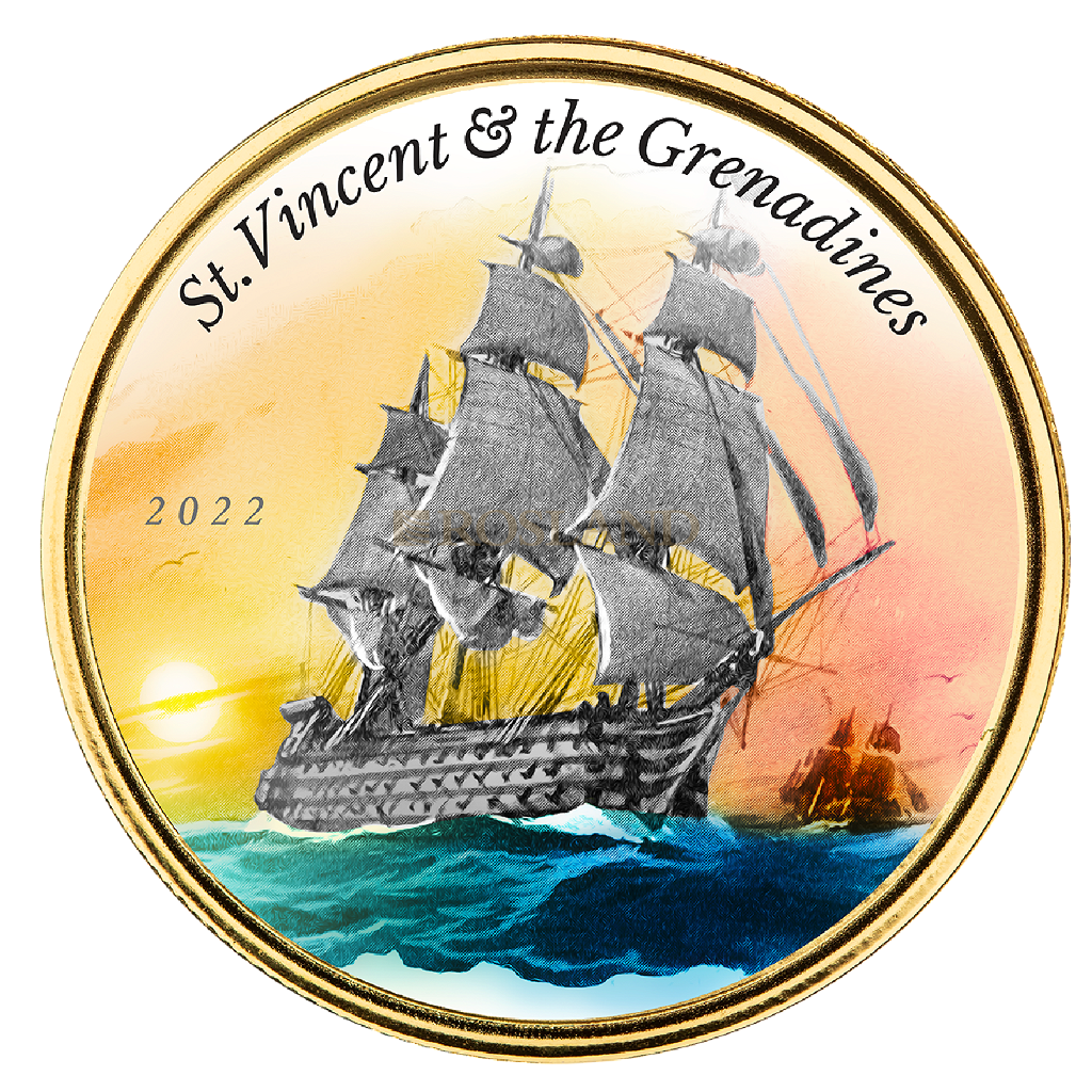 1 Unze Goldmünze EC8 St. Vincent & The Grenadines Warship 2022 PP (Koloriert, Box, Zertifikat)