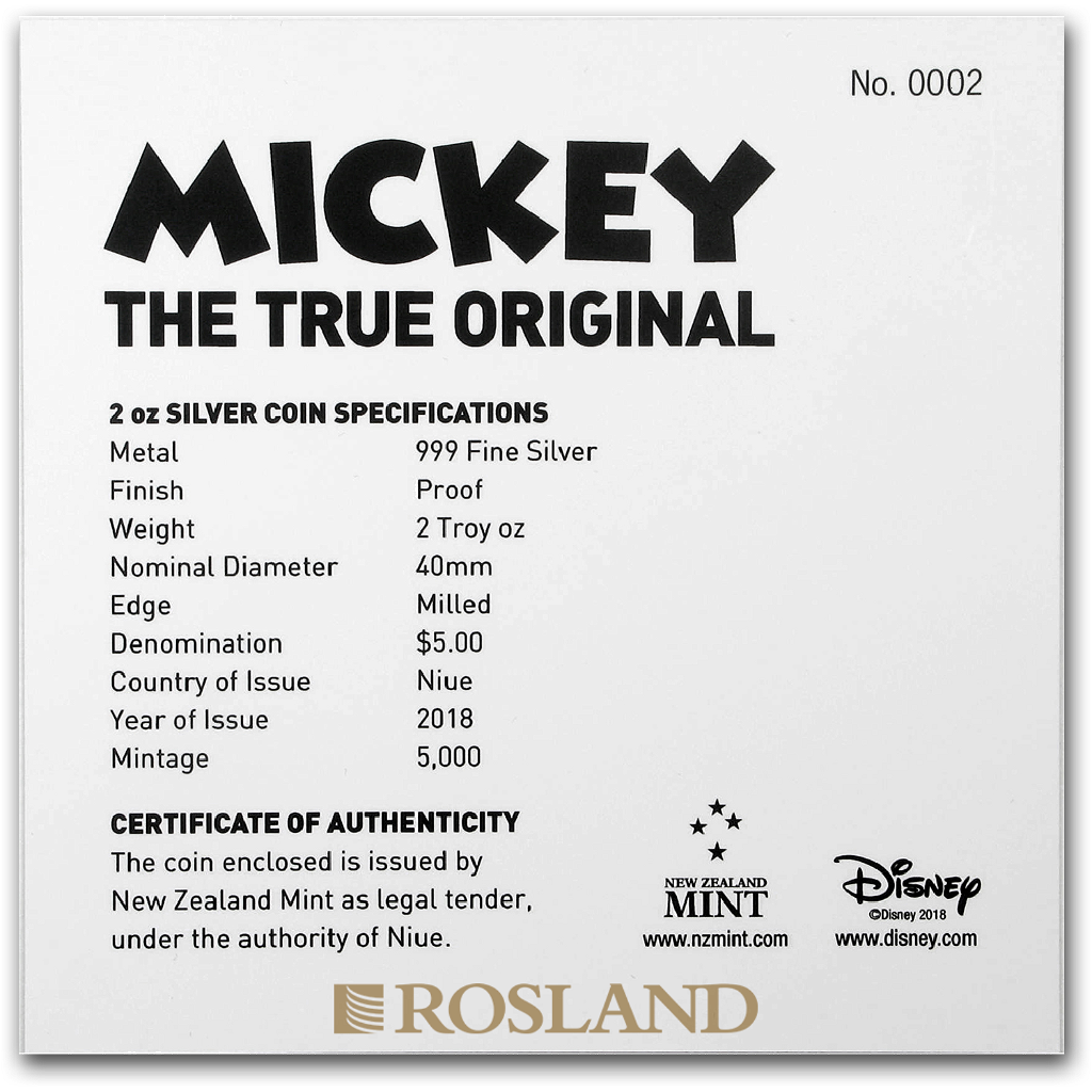 2 Unzen Silbermünze Disney® Micky 90 Jahre 2018 PP PCGS PR 70 (FS, UHR, DCAM)