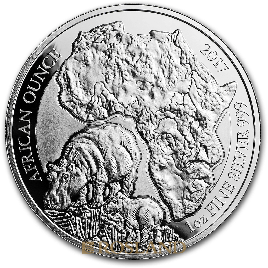 1 Unze Silbermünze Ruanda Wildlife Flusspferd 2017 PP