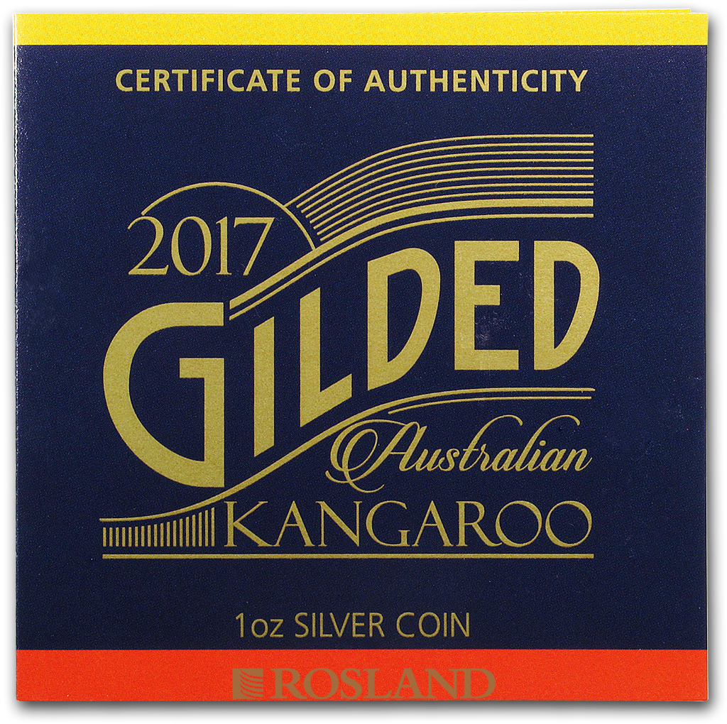 1 Unze Silbermünze Känguru 2017 PP (Vergoldet, Box, Zertifikat)