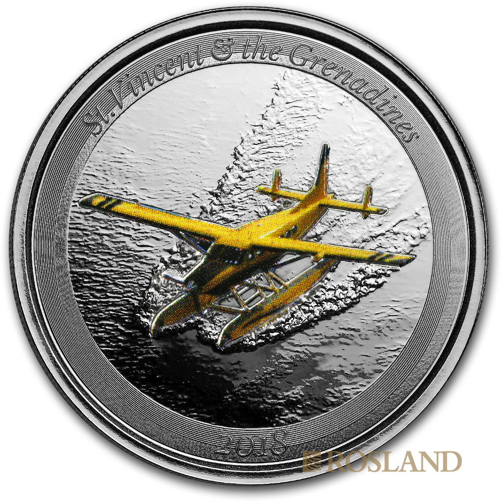 1 Unze Silbermünze EC8 St. Vincent & The Grenadines Seaplane 2018 PP (Koloriert, Box, Zertifikat)