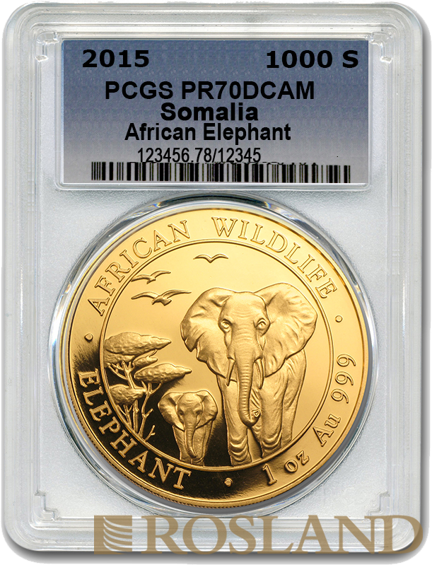 1 Unze Goldmünze Somalia Elefant 2015 PR-70 DCAM