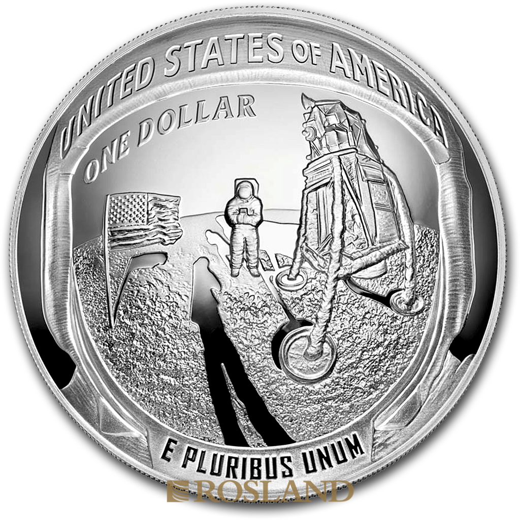 5 Unzen Silbermünze US Mint Apollo 11 - 50 Jahre Mondlandung 2019 PP (Box, Zertifikat)