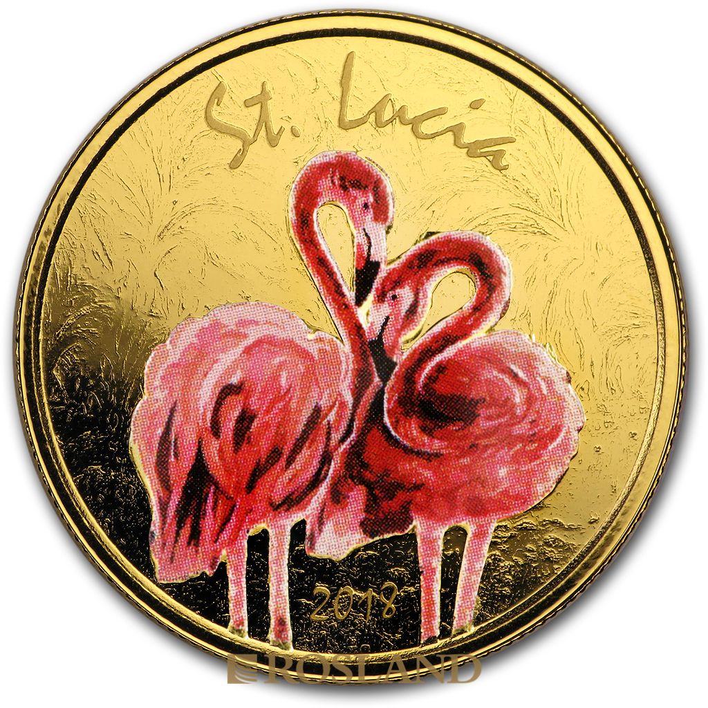 1 Unze Goldmünze EC8 St. Lucia Pink Flamingo 2018 PP (Koloriert, Box, Zertifikat)