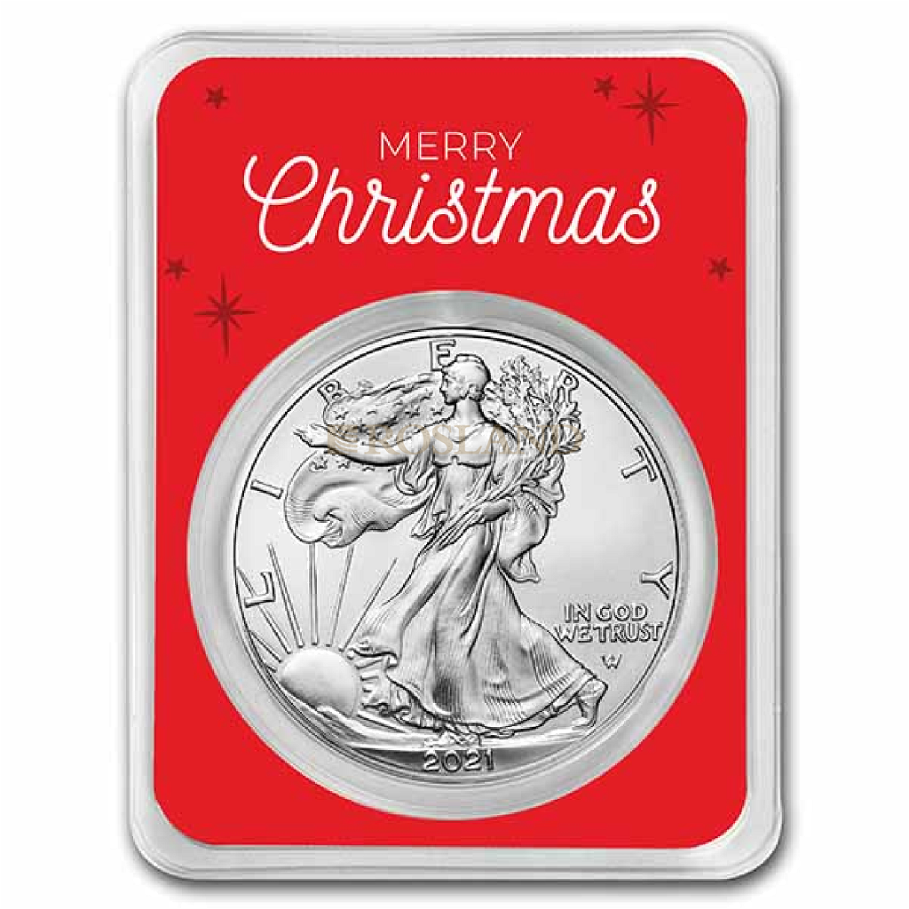 1 Unze Silbermünze American Eagle 2021 Type 2 Weihnachten Motiv 6 (Blister)