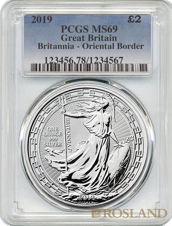 1 Unze Silbermünze Britannia 2019 Oriental Border PCGS MS-69