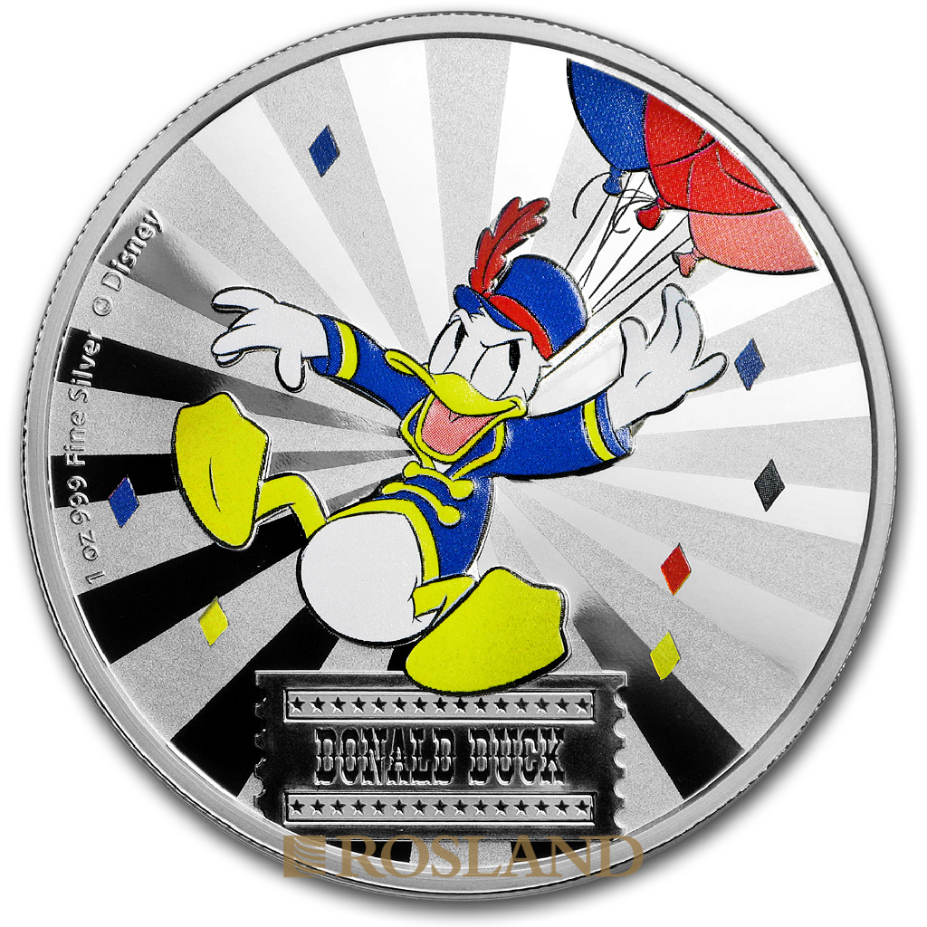 1 Unze Silbermünze Disney® Donald Duck 2019 PP (Koloriert, Box, Zertifikat)