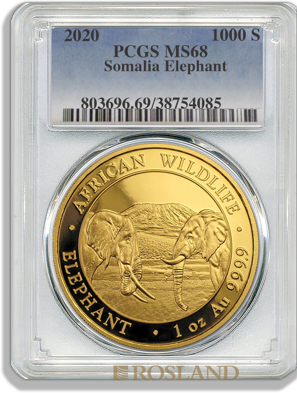 1 Unze Goldmünze Somalia Elefant 2020 PCGS MS-68