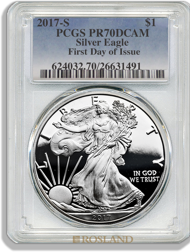 1 Unze Silbermünze American Eagle 2017 (S) PP PCGS PR-70 (First Day, DCAM)