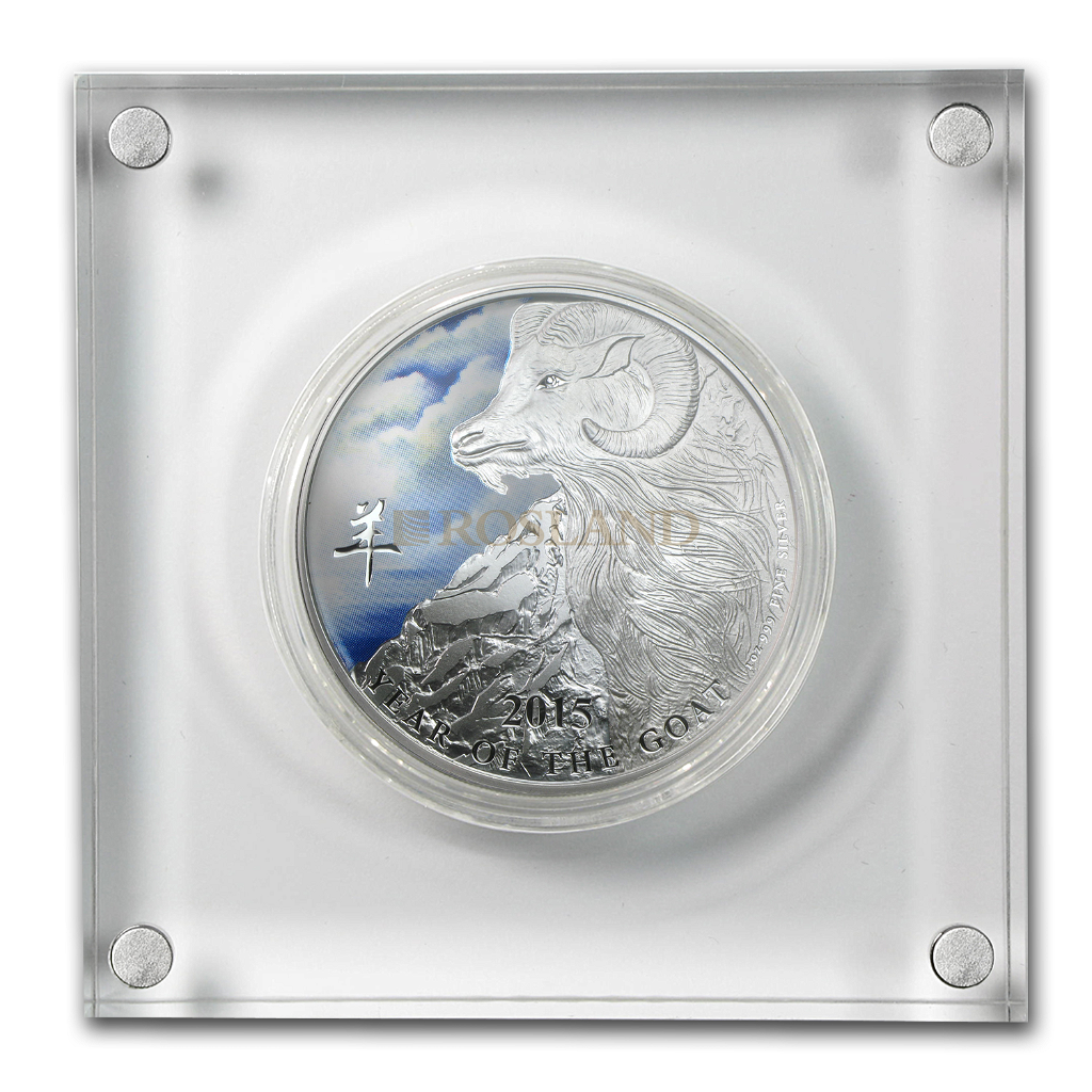 1 Unze Silbermünze Niue Lunar Jahr der Ziege 2015 PP (Koloriert, Box, Zertifikat)