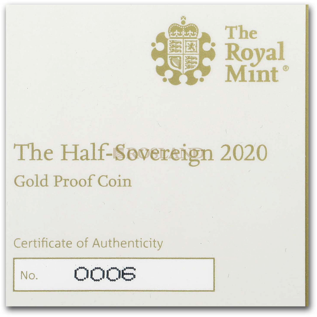 1/2 Sovereign Goldmünze Großbritannien 2020 PP (Box, Zertifikat)