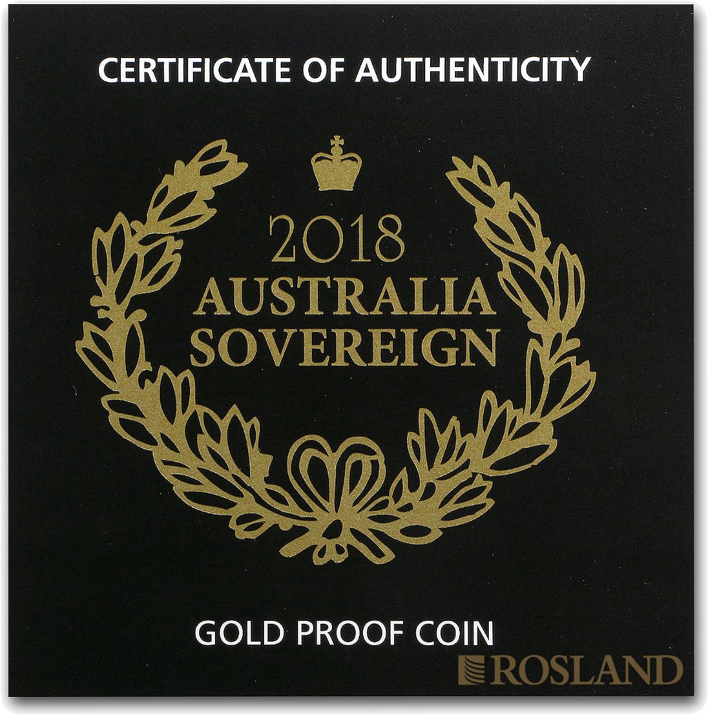 1 Sovereign Goldmünze Australien 2018 PP (Box, Zertifikat)