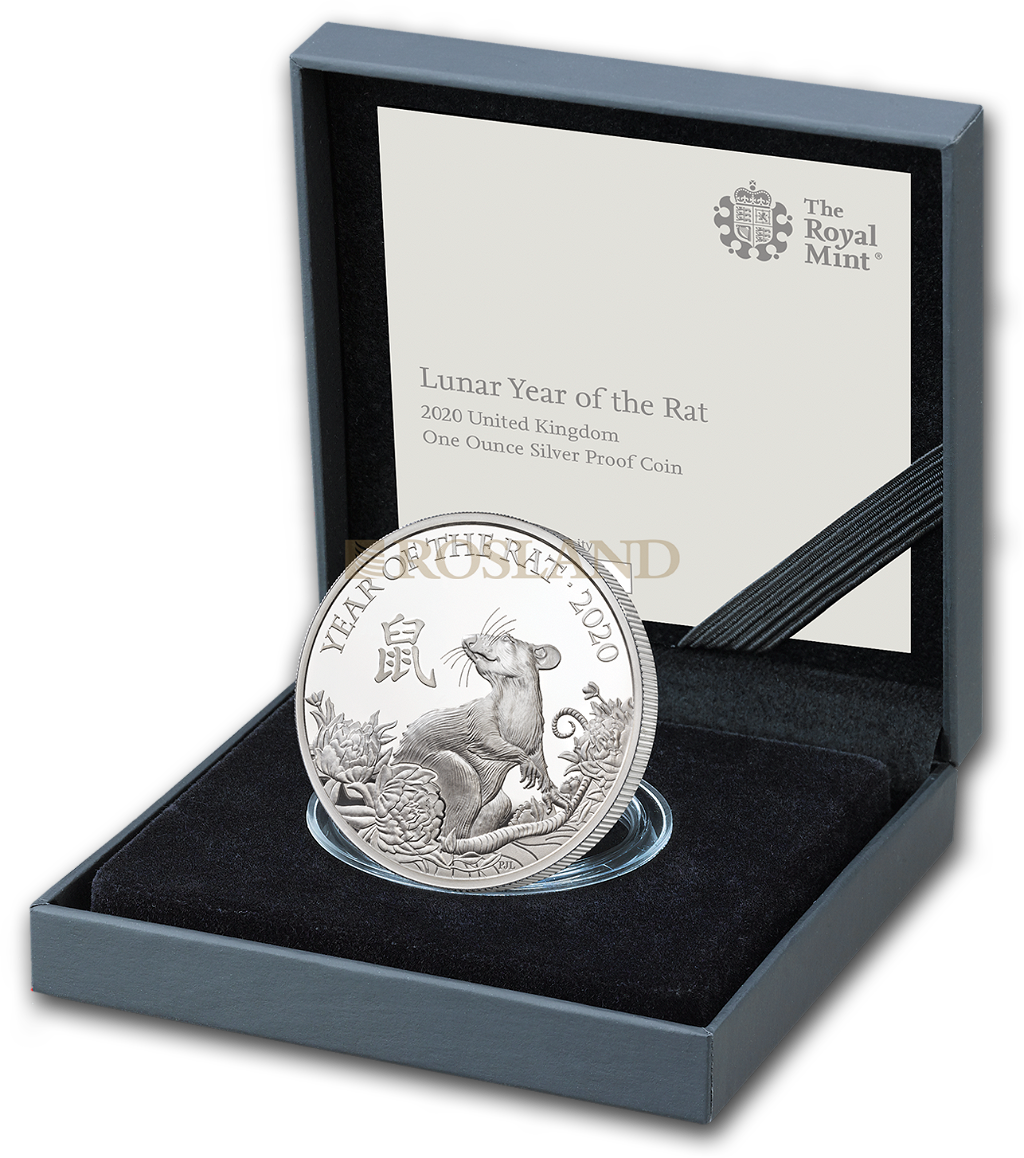 1 Unze Silbermünze Great Britain Jahr der Ratte 2020 PP (Box, Zertifikat)