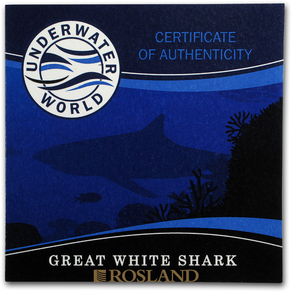 3 Unzen Silbermünze Antique Underwater World Weißer Hai 2018 (Box, Zertifikat)