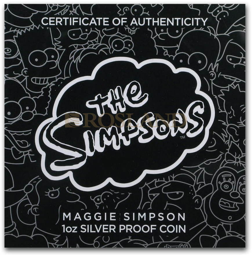 1 Unze Silbermünze Tuvalu Simpsons Maggie 2019 PP (Koloriert, Box, Zertifikat)