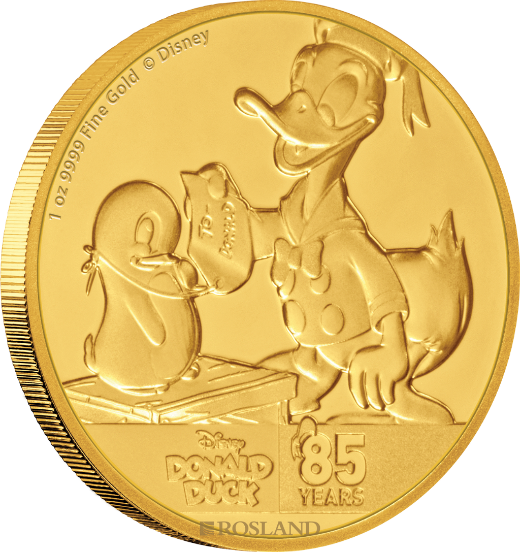 1 Unze Goldmünze Disney® Donald Duck 85 Jahre Jubiläum 2019 PP (Box, Zertifikat)