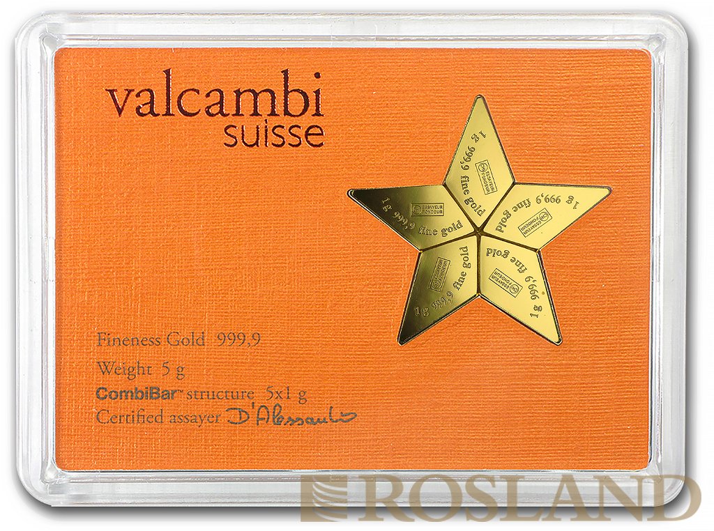 5 x 1 Gramm Goldmünze Gold Star 2015 Valcambi CombiCoin™