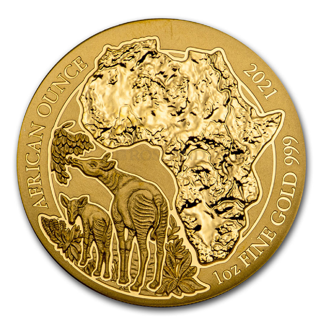 1 Unze Goldmünze Ruanda Wildlife Okapi 2021 (Box, Zertifikat)